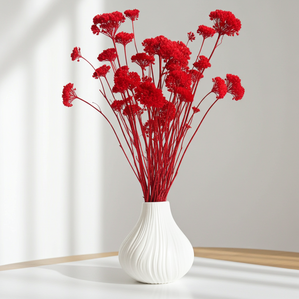 Sušená Achillea (Řebříček) v červené barvě - detailní pohled